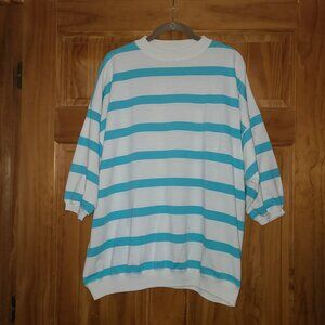 contrasts White with Teal Stripes 3/4 Sleeve Top